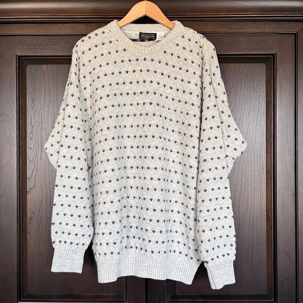 Vintage‎ PACIFIC WINDS Crew Neck Sweater Mens Size L  Beige With Navy Green Red